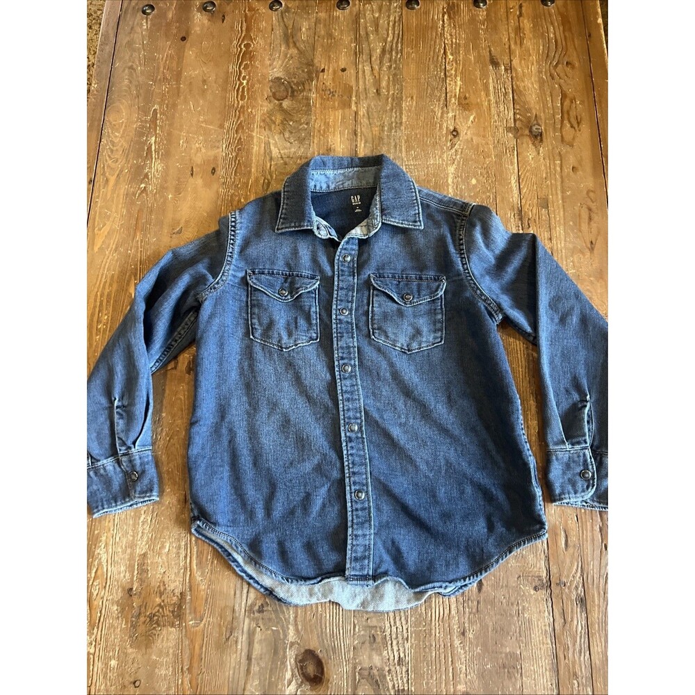 Gap Kids Denim Shirt Size M 8-9 Blue Western Snap Button Long Sleeve Boys